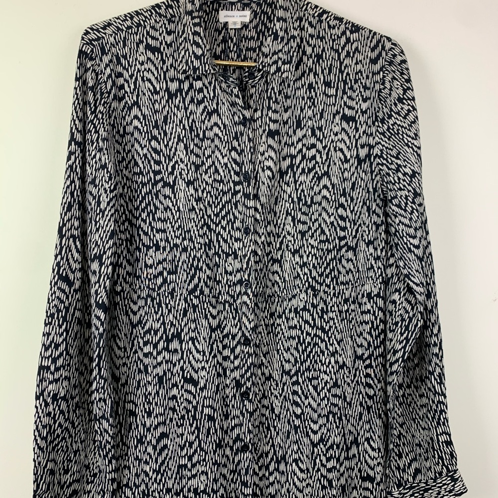 Silence + Noise Black Print Button Up Midi Dress - image 3